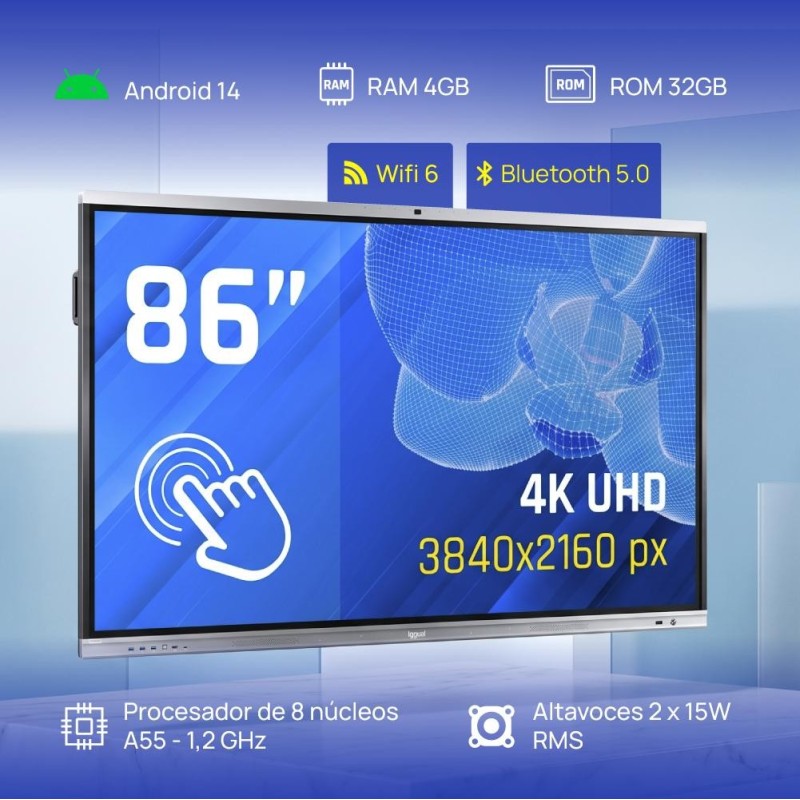 iggual Pantalla interactiva 4K ORCHID 86" Webcam