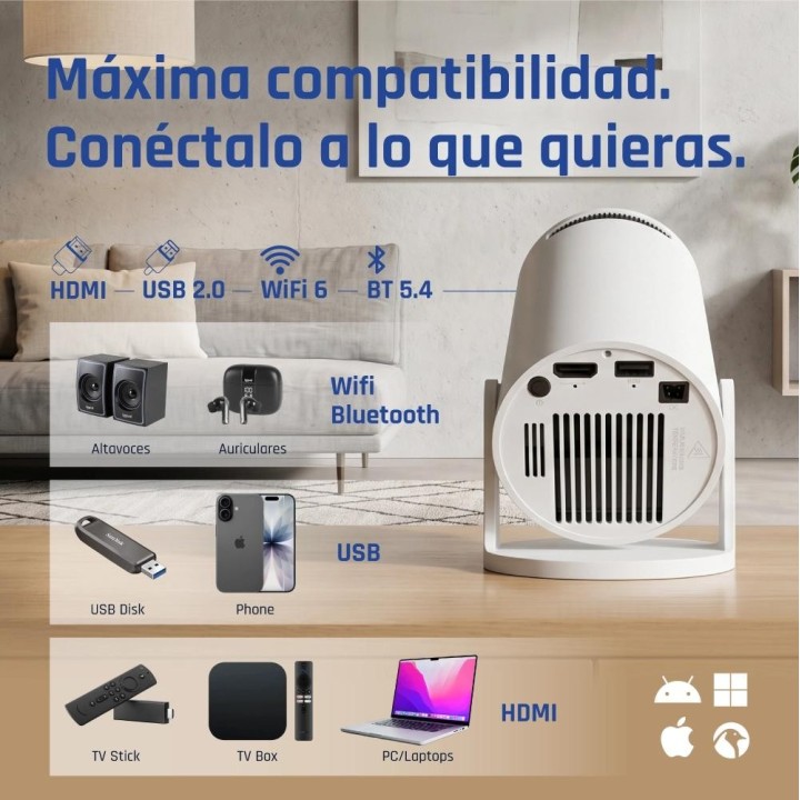 iggual Pack mini proyector + pantalla 100" plegabl