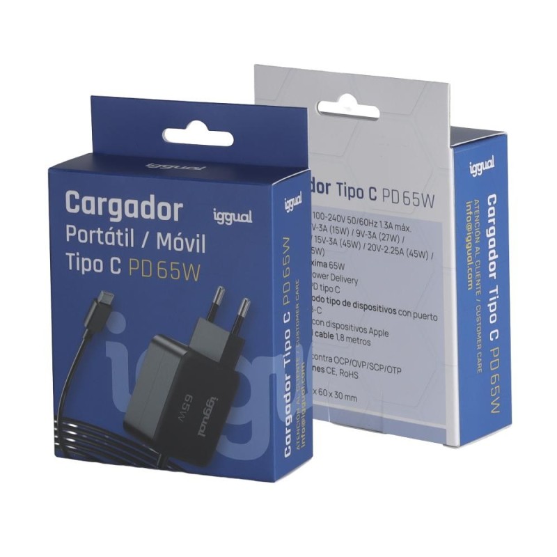iggual Cargador portátil y móvil tipo C PD 65W