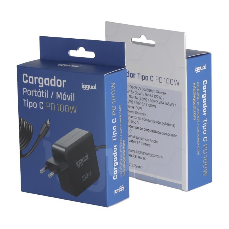 iggual Cargador portátil y móvil tipo C PD 100W