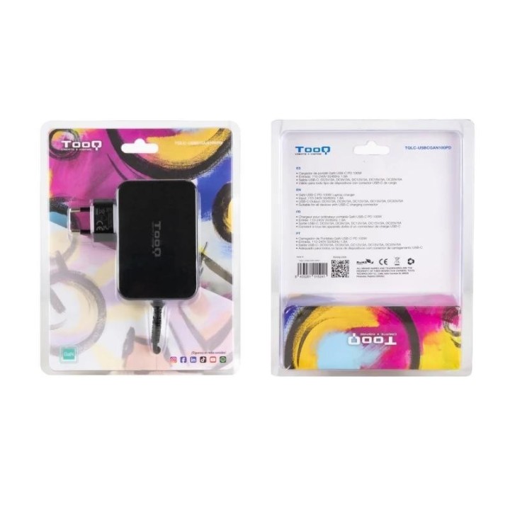 Tooq Cargador portátil GAN USB-C PD 100W Negro