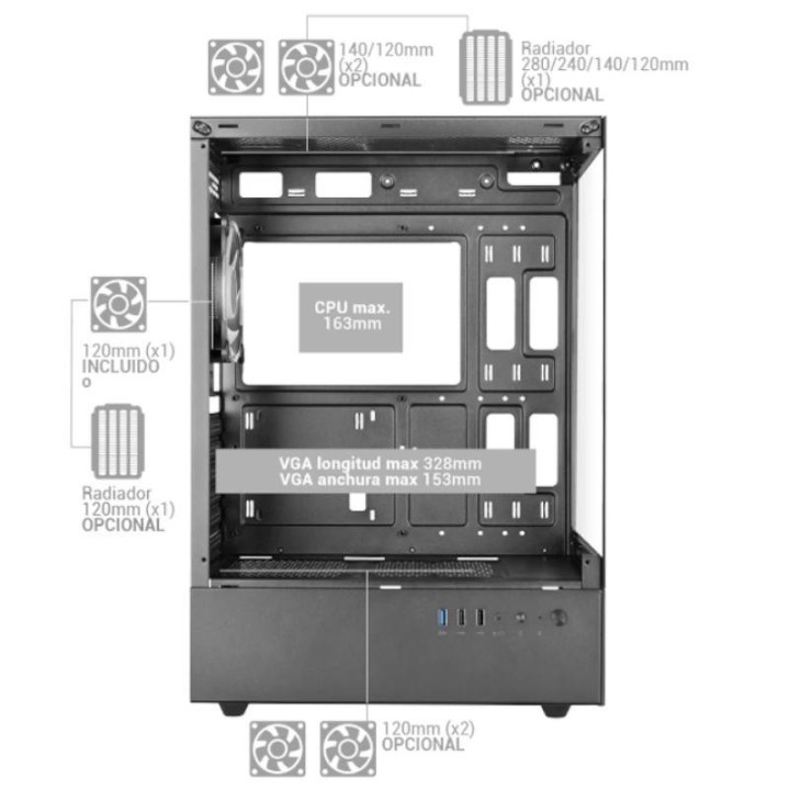 MARS GAMING Caja ATX Ventis FRGB Silence Negro