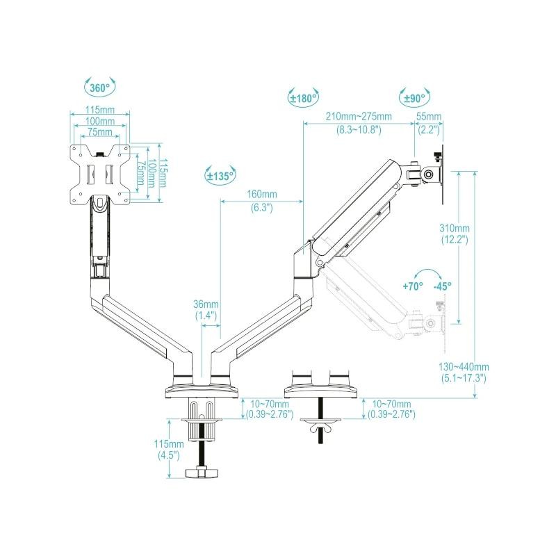 Tooq Soporte mesa DB1434TNR-W 2 brazo 13-34 Blanco