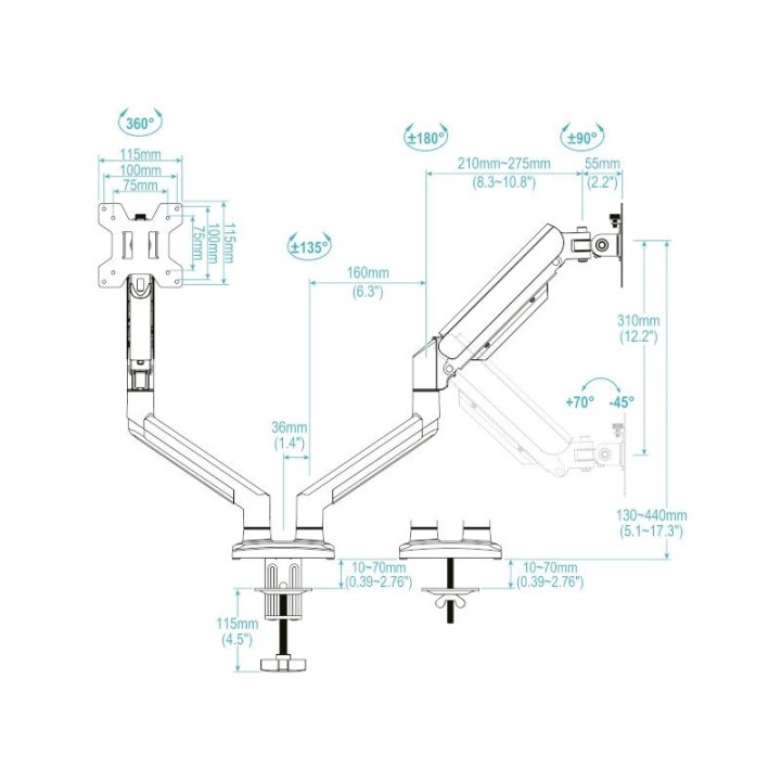 Tooq Soporte mesa DB1334TNR-W 2 brazo 13-34 Blanco
