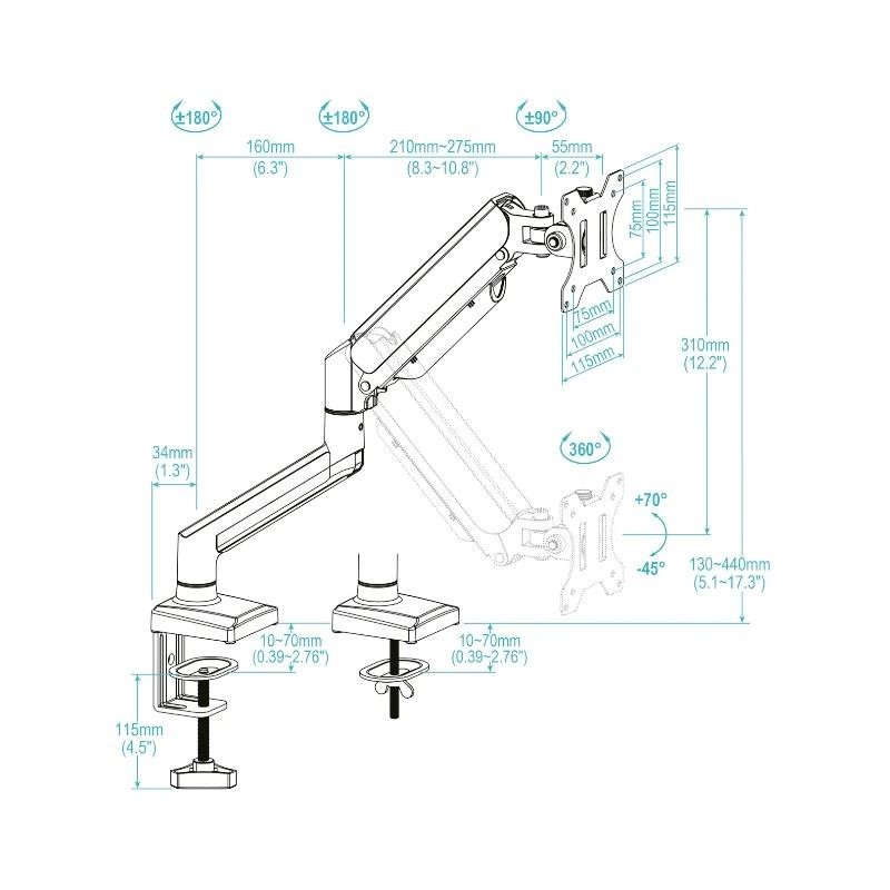 Tooq Soporte mesa DB1334TNR-W 1 brazo 13-34 Blanco