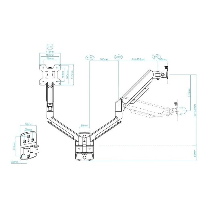 Tooq Soporte Pared LP1434TNR-B 2 brazo 13-34 Negro
