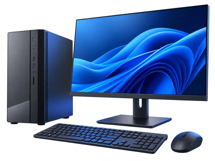 Ordenador de sobremesa con monitor, teclado y ratón para uso profesional