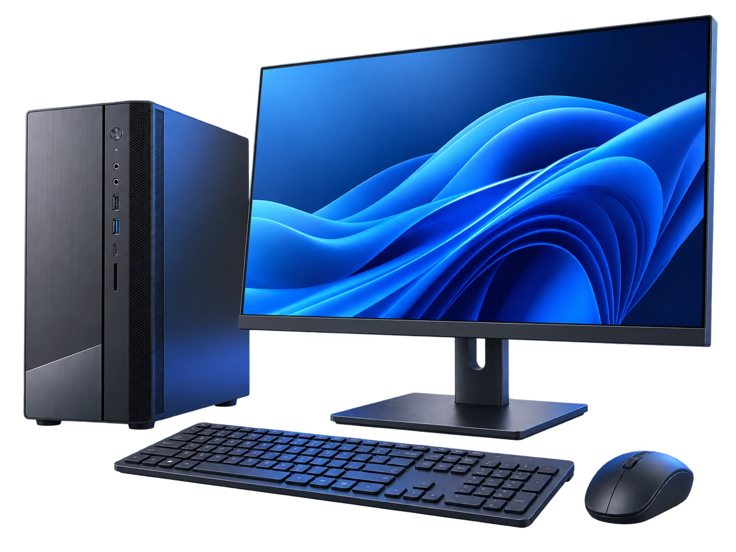 Ordenador de sobremesa con monitor, teclado y ratón para uso profesional